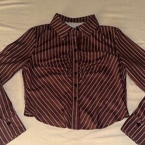 SHEIN Brown Striped Button Down Shirt
